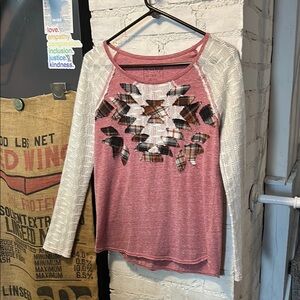 We the Free Patchwork, Raw Edged Mixed Media Top Women Size Small Petite
